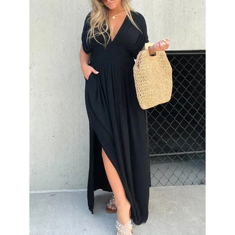 Robe d’Été Manches Chauve-Souris Col V