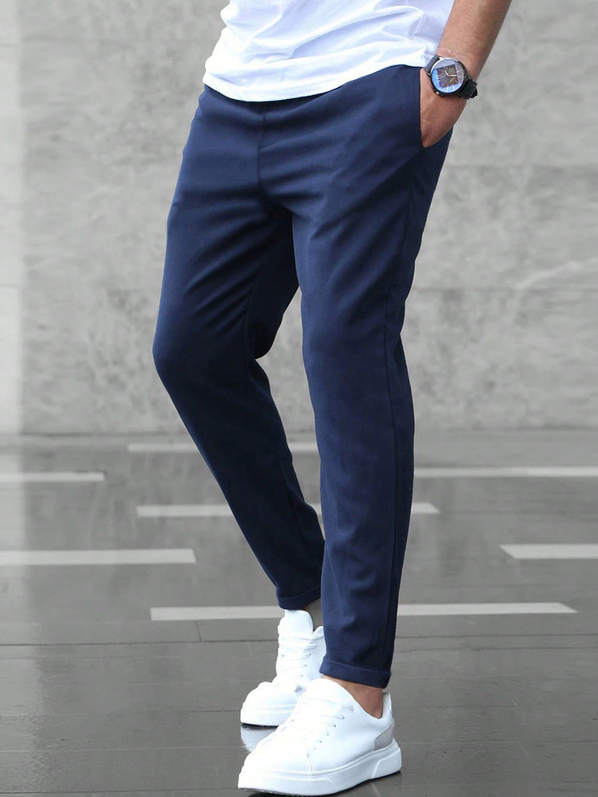 Pantalon tendance pour homme – coupe slim, poches et cordon