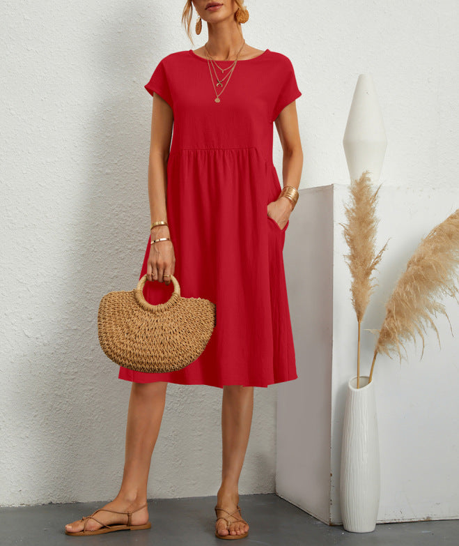 Robe d’Été à Manches Courtes avec Poches