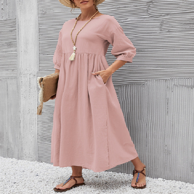Robe d’Été à Manches Courtes avec Poches