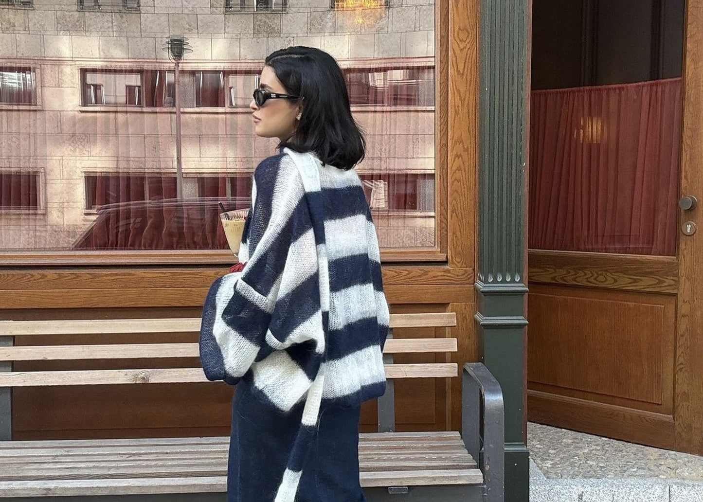 Loose And Idle Striped Sweater Cardigan With Scarf