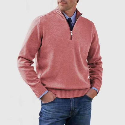 Men's Stand Collar Zipper Sweater Winter Fashion Solid Color Long Sleeve Knitted Top Clothing