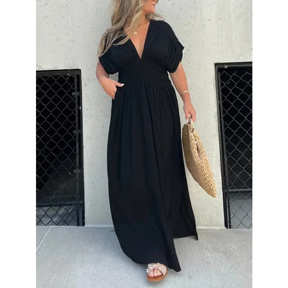 Robe d’Été Manches Chauve-Souris Col V