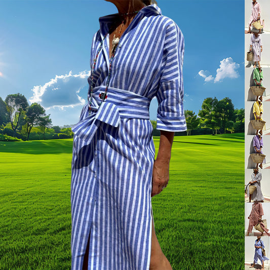 Robe Chemise Rayée avec Ceinture