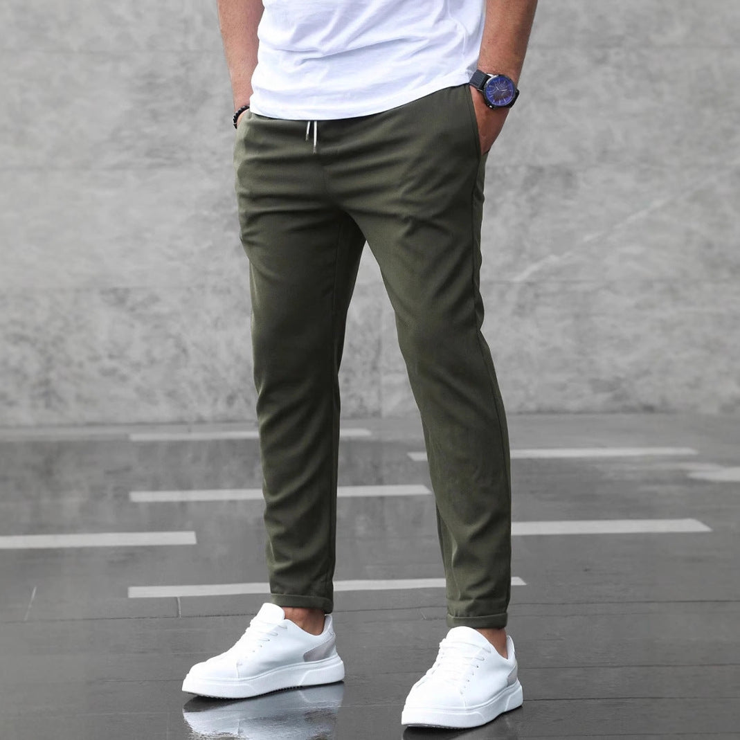 Pantalon tendance pour homme – coupe slim, poches et cordon