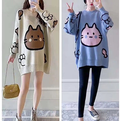 Pull Grossesse Épais / Plus Size avec Motif Cartoon – Coupe Lâche