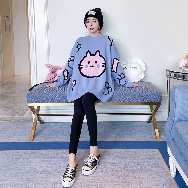 Pull Grossesse Épais / Plus Size avec Motif Cartoon – Coupe Lâche