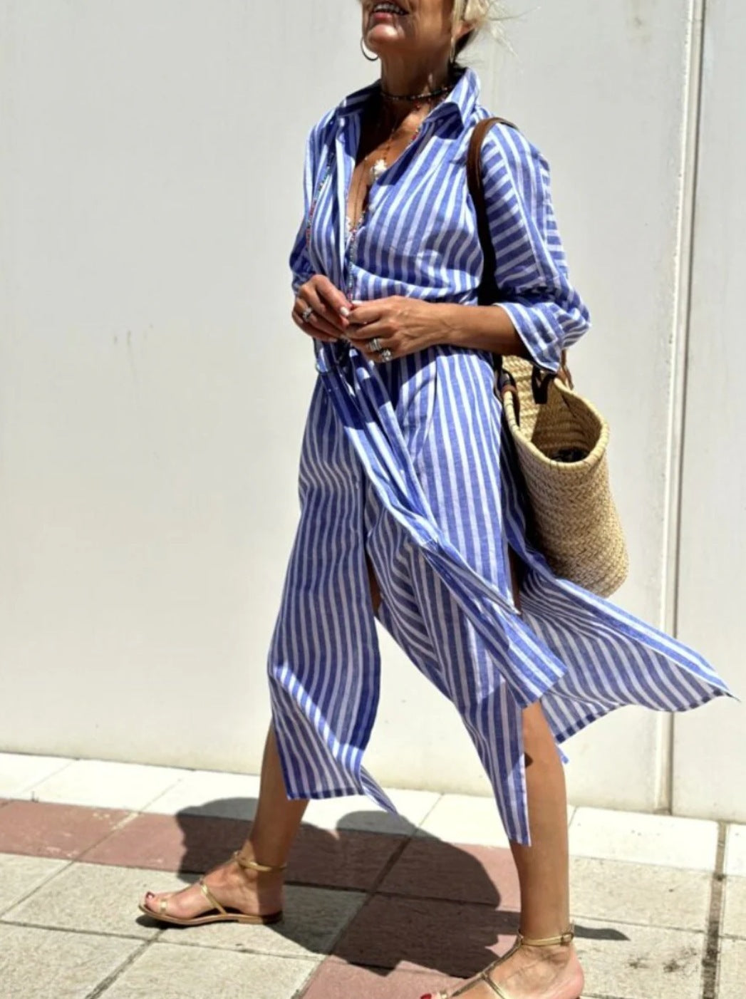 Robe Chemise Rayée avec Ceinture