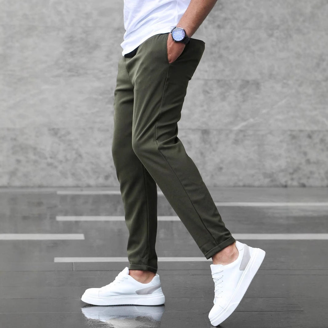 Pantalon tendance pour homme – coupe slim, poches et cordon