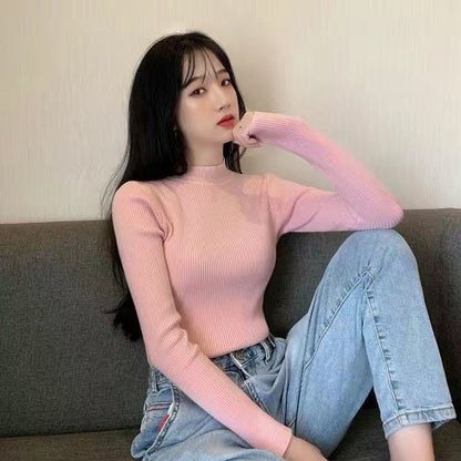Pull Col Mi-Haut Slim Manches Longues – Élégance Automnale