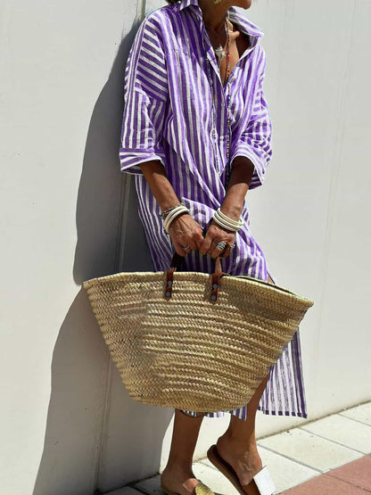 Robe Chemise Rayée avec Ceinture