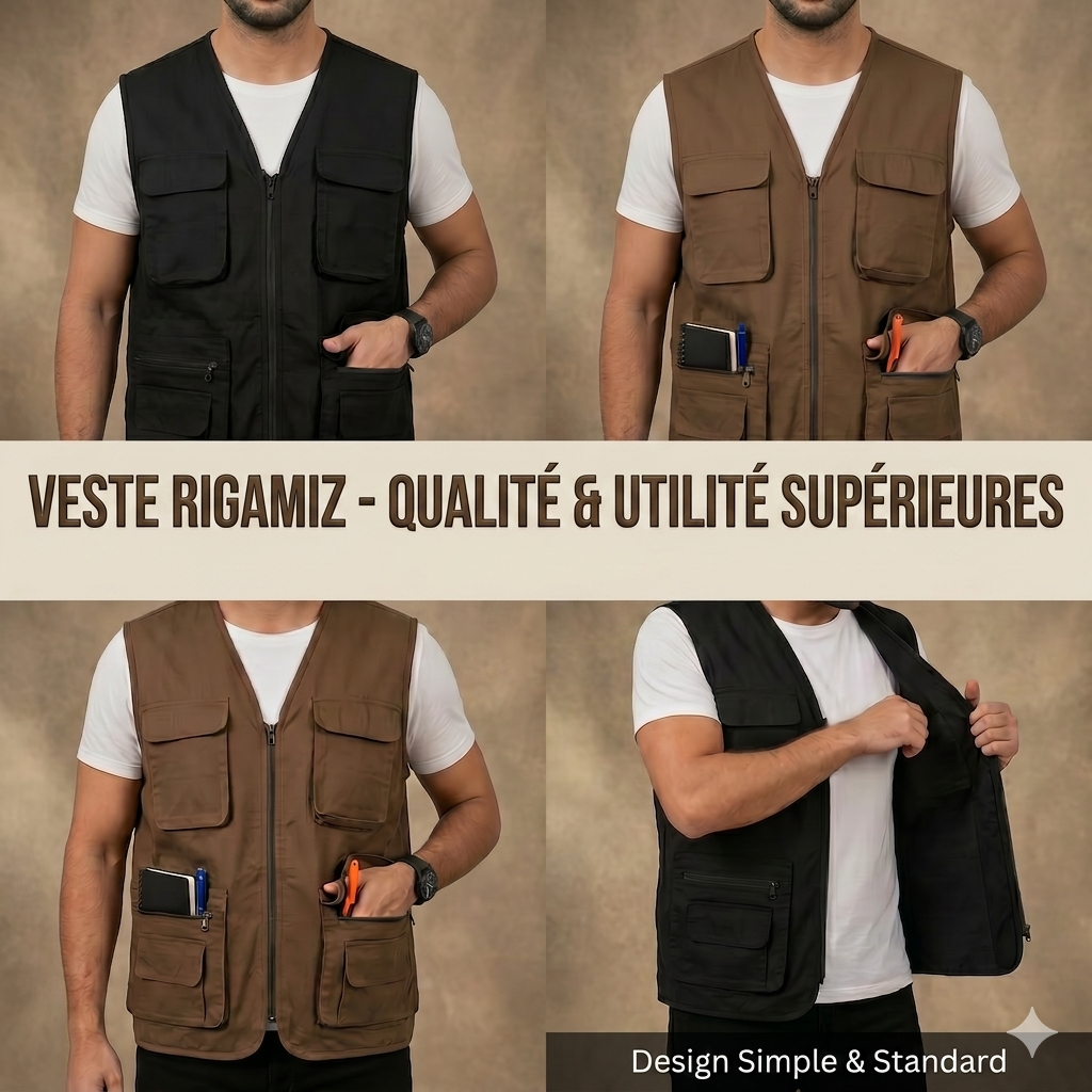 gilet multipoches homme, gilet de pêche, photographe, safari RIGAMA.STORE ™️