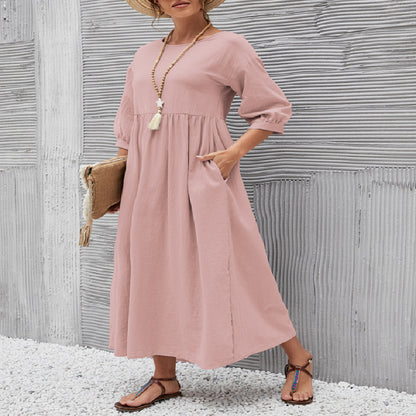 Robe d’Été à Manches Courtes avec Poches
