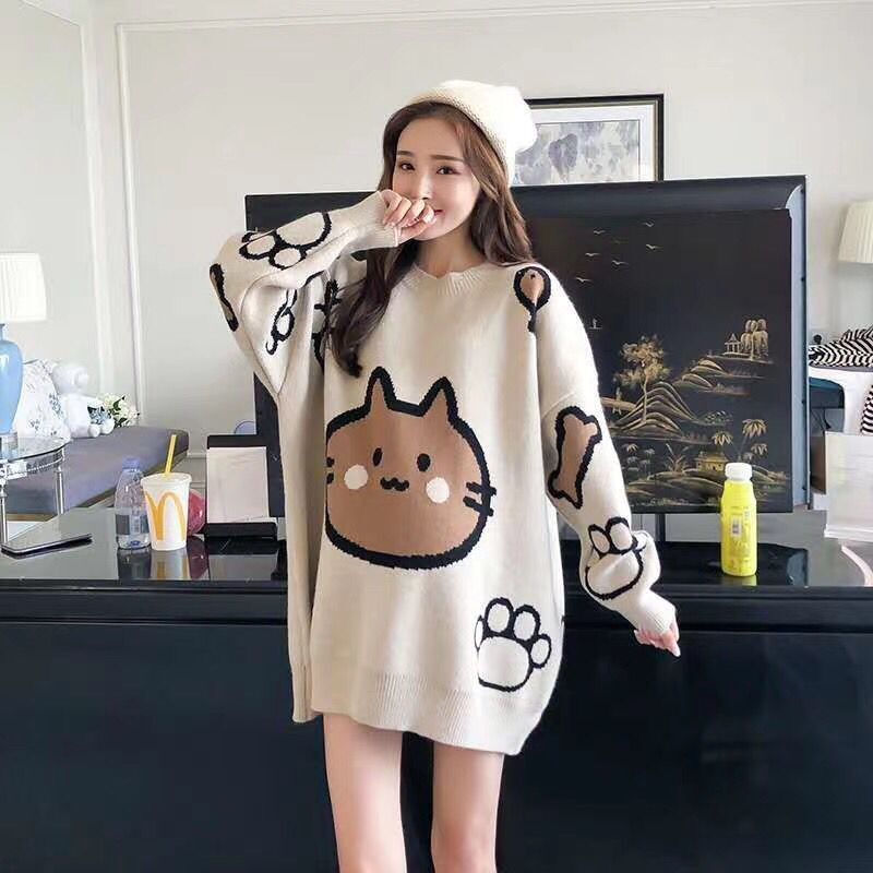 Pull Grossesse Épais / Plus Size avec Motif Cartoon – Coupe Lâche