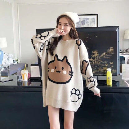Pull Grossesse Épais / Plus Size avec Motif Cartoon – Coupe Lâche