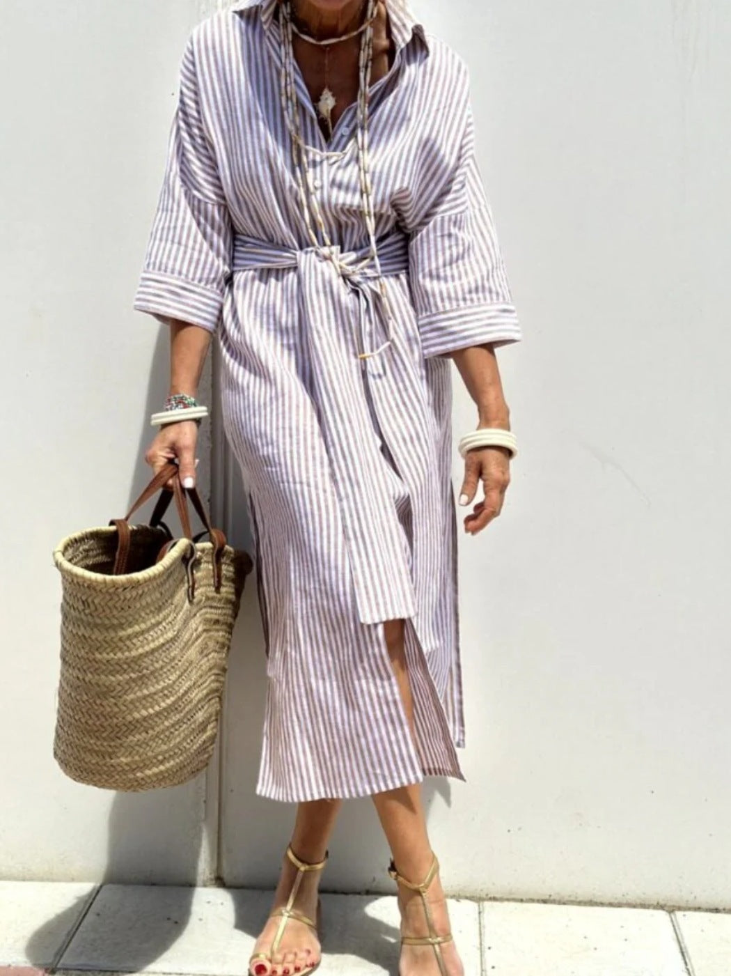 Robe Chemise Rayée avec Ceinture