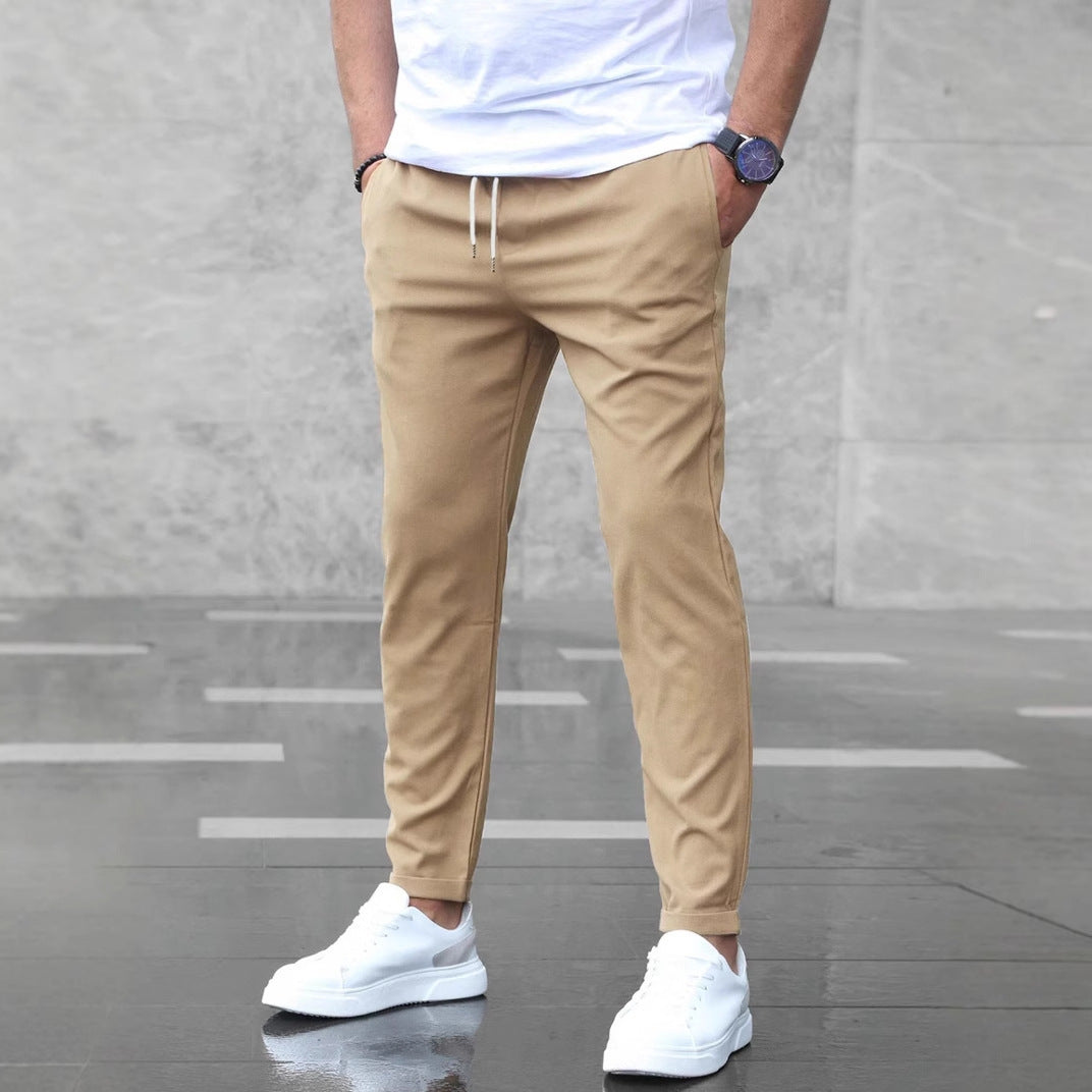 Pantalon tendance pour homme – coupe slim, poches et cordon
