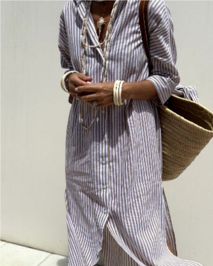 Robe Chemise Rayée avec Ceinture